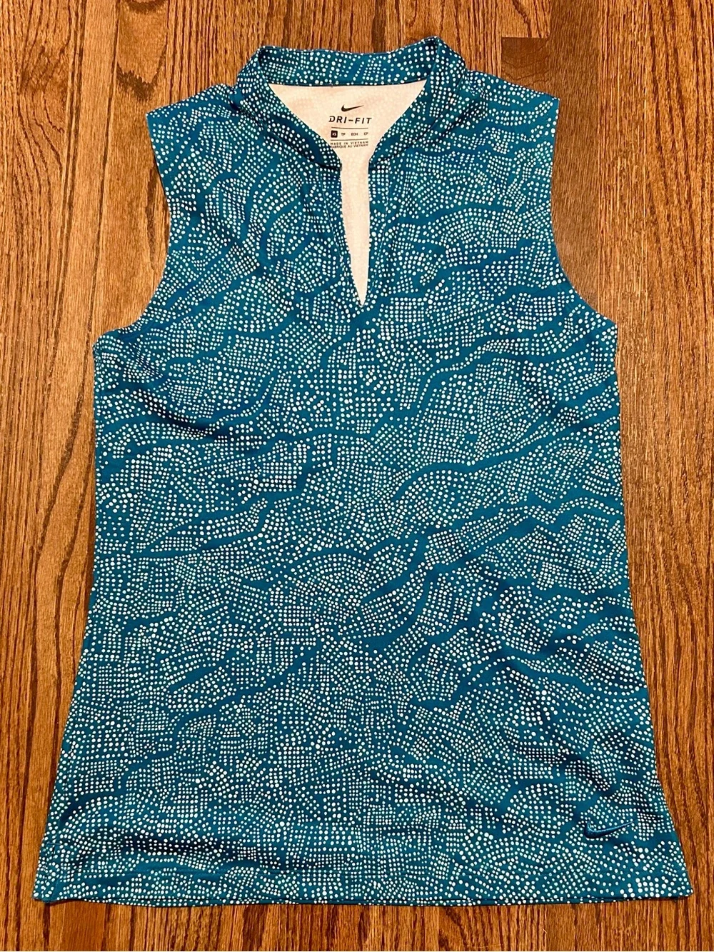Nike Dri-FIT Sleeveless Golf Polo Top Teal White Print Embroidered Swoosh XS